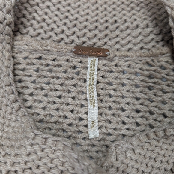 Free People Sweater Womens S Beige Red Stripe Cardigan Chunky Knit Long Y2K - Picture 4 of 7